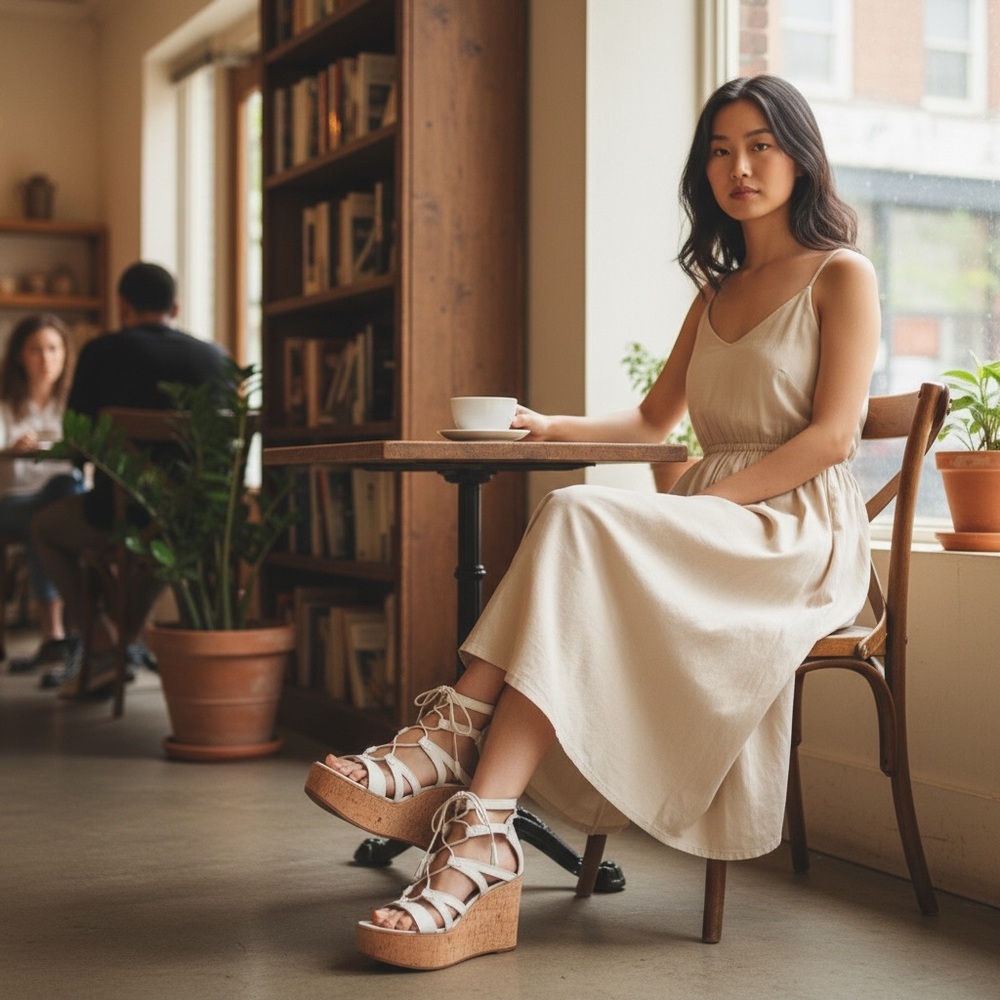 FRYE Heather Gladiator Platform Wedges in White!